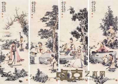 何士扬 2006年作 高士图 四屏 104×35cm×4